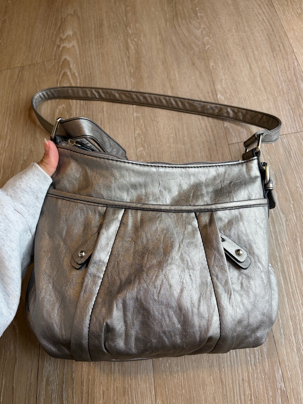 Y2K Metallic Pewter Crossbody Shoulder Bag